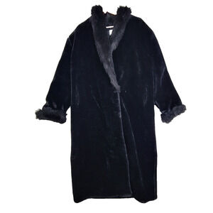 Vintage Dona Lucci Faux Fur Coat Womens 12 Black USA 70s Mob Wife Winter Fall